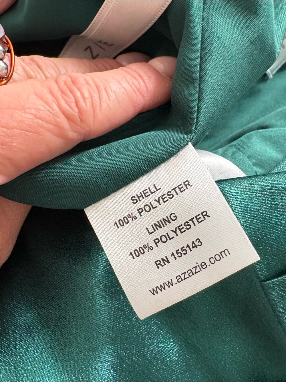 Azazie Women’s “Jenna” Emerald Sheath Pleated High-Neck Ruched Satin Dress - Picture 9 of 14